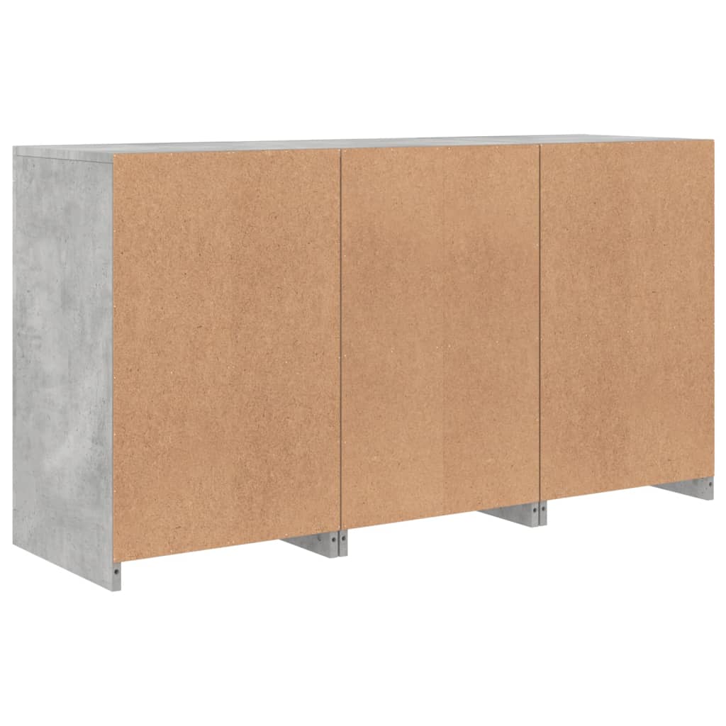 betonszürke tálalószekrény LED-világítással 123 x 37 x 67 cm