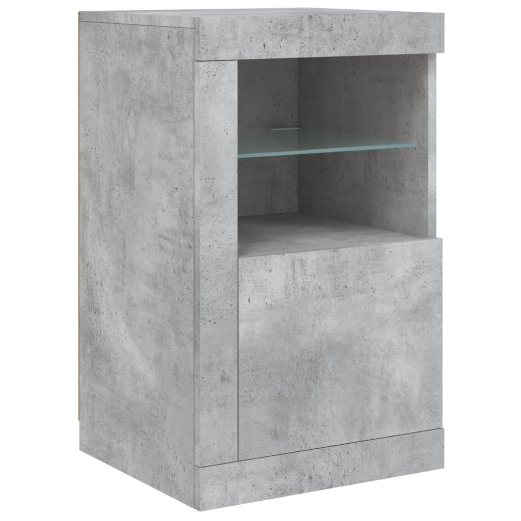 betonszürke tálalószekrény LED-világítással 123 x 37 x 67 cm