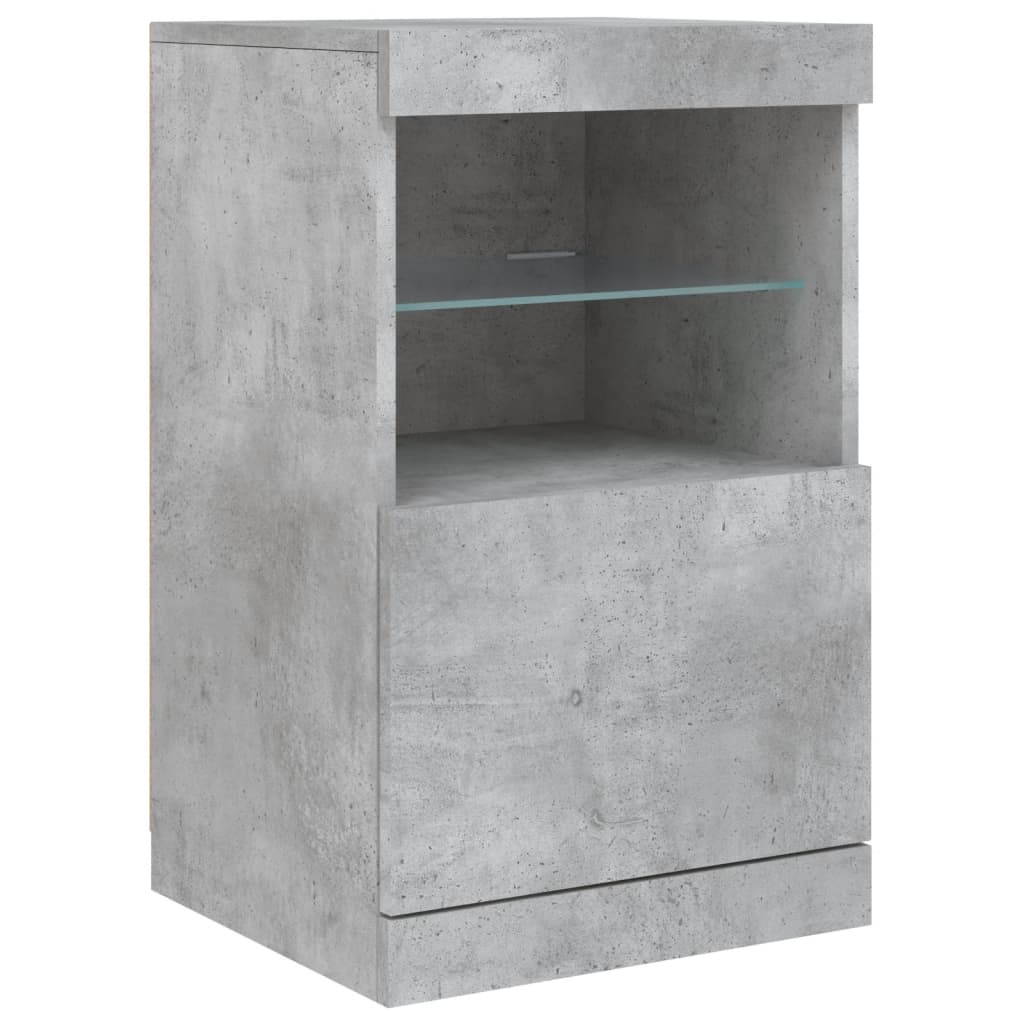 betonszürke tálalószekrény LED-világítással 123 x 37 x 67 cm