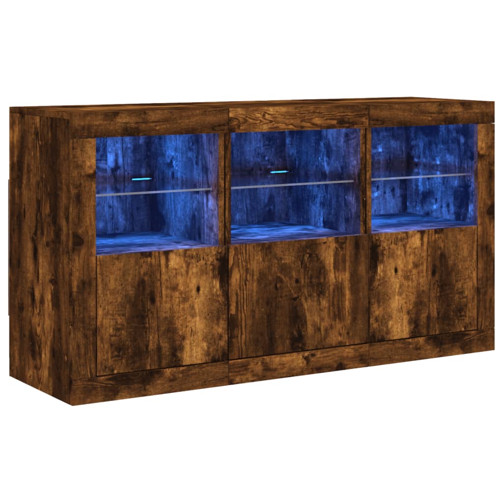 füstös tölgy színű tálalószekrény LED-ekkel 123 x 37 x 67 cm