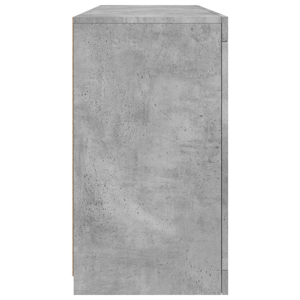 betonszürke tálalószekrény LED-világítással 142,5 x 37 x 67 cm