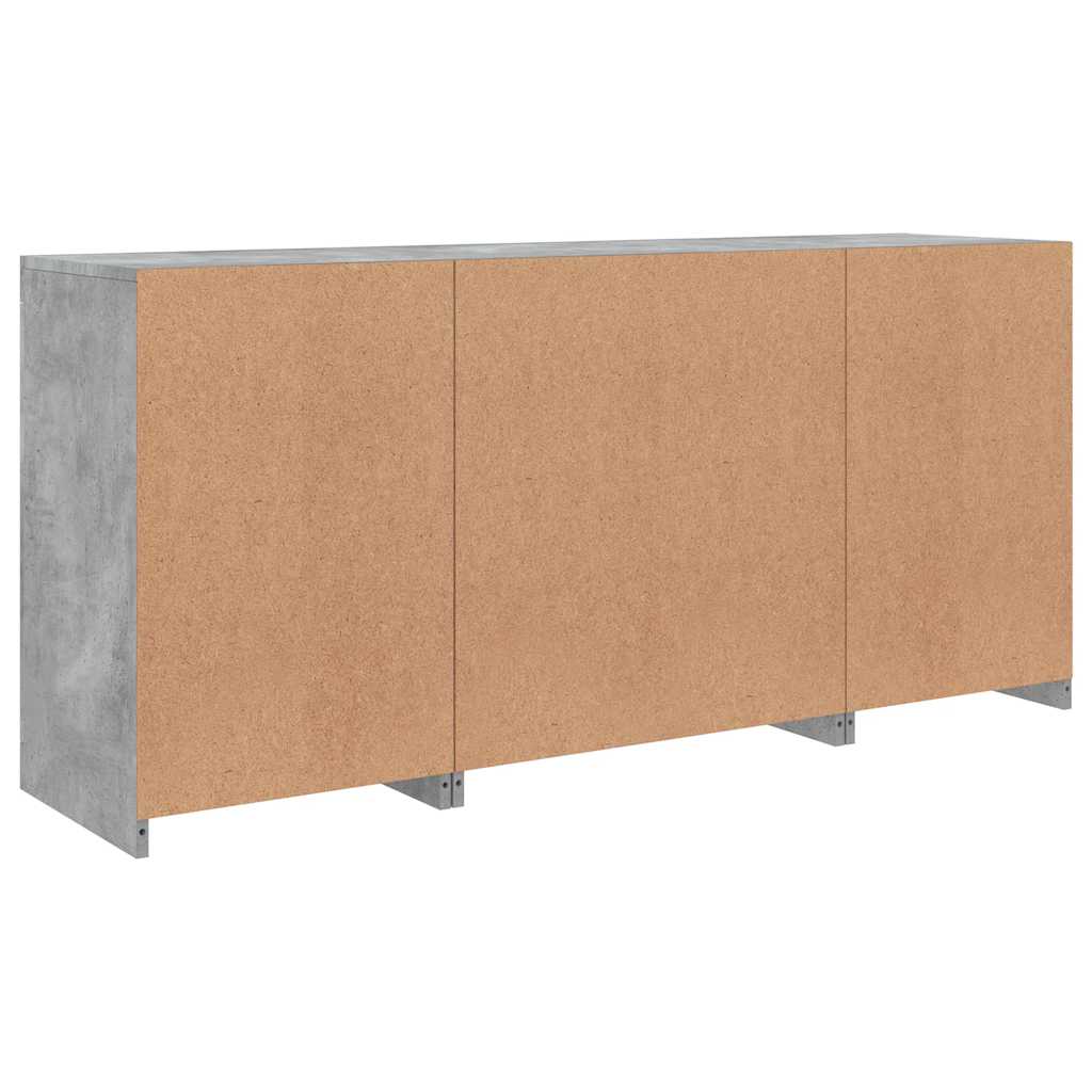 betonszürke tálalószekrény LED-világítással 142,5 x 37 x 67 cm