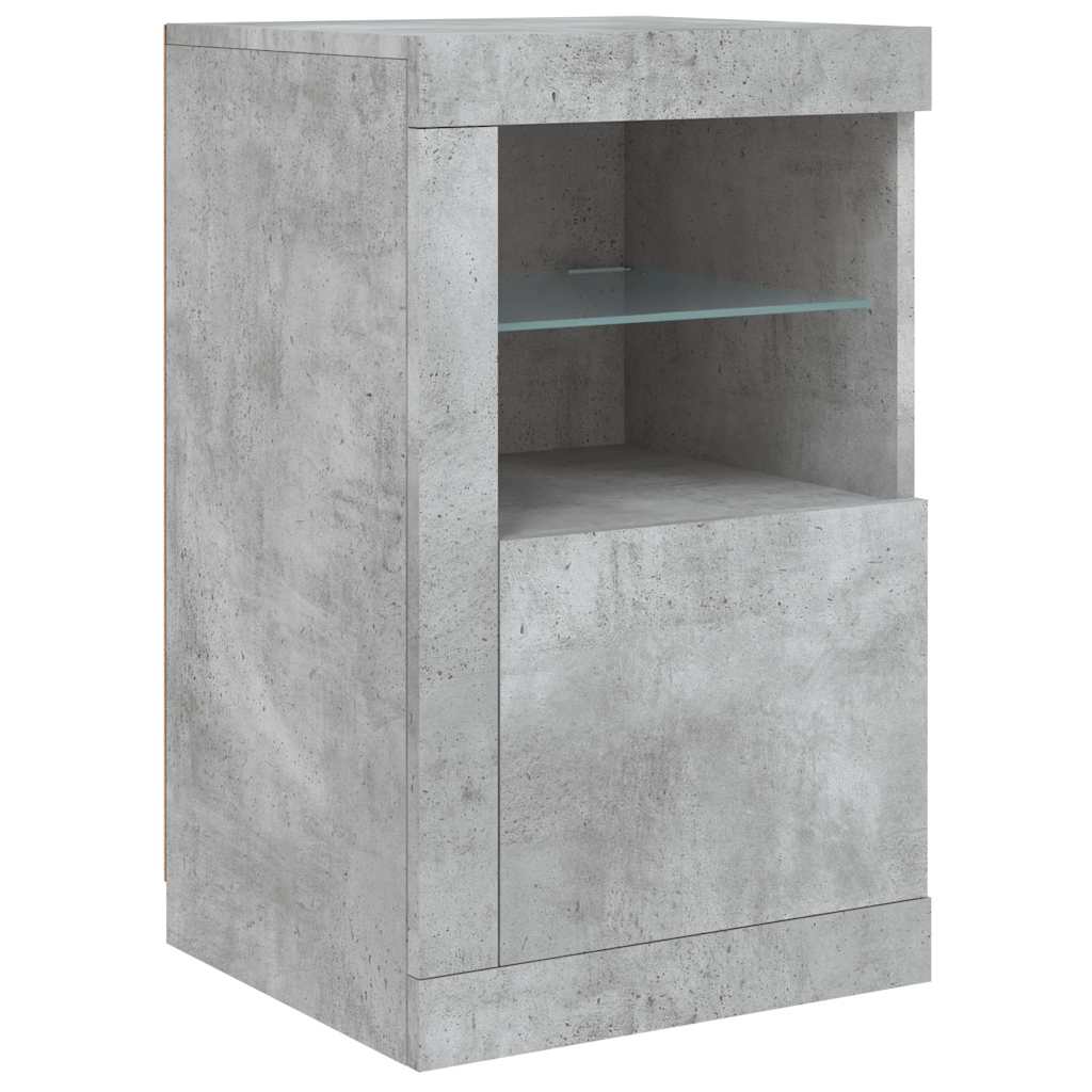 betonszürke tálalószekrény LED-világítással 142,5 x 37 x 67 cm