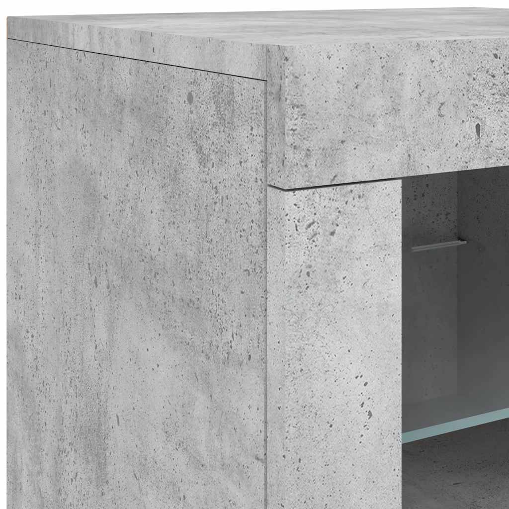 betonszürke tálalószekrény LED-világítással 142,5 x 37 x 67 cm