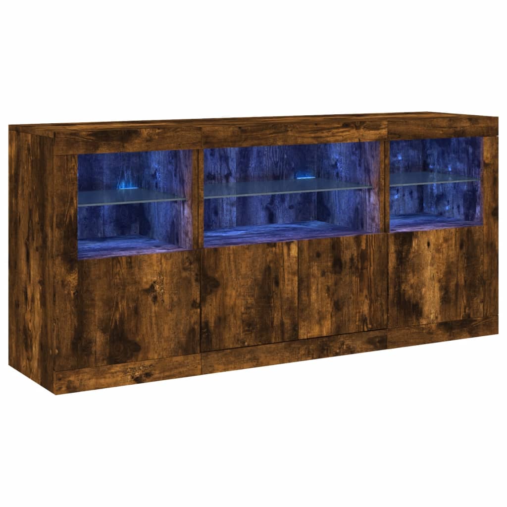 füstös tölgy színű tálalószekrény LED-ekkel 142,5 x 37 x 67 cm