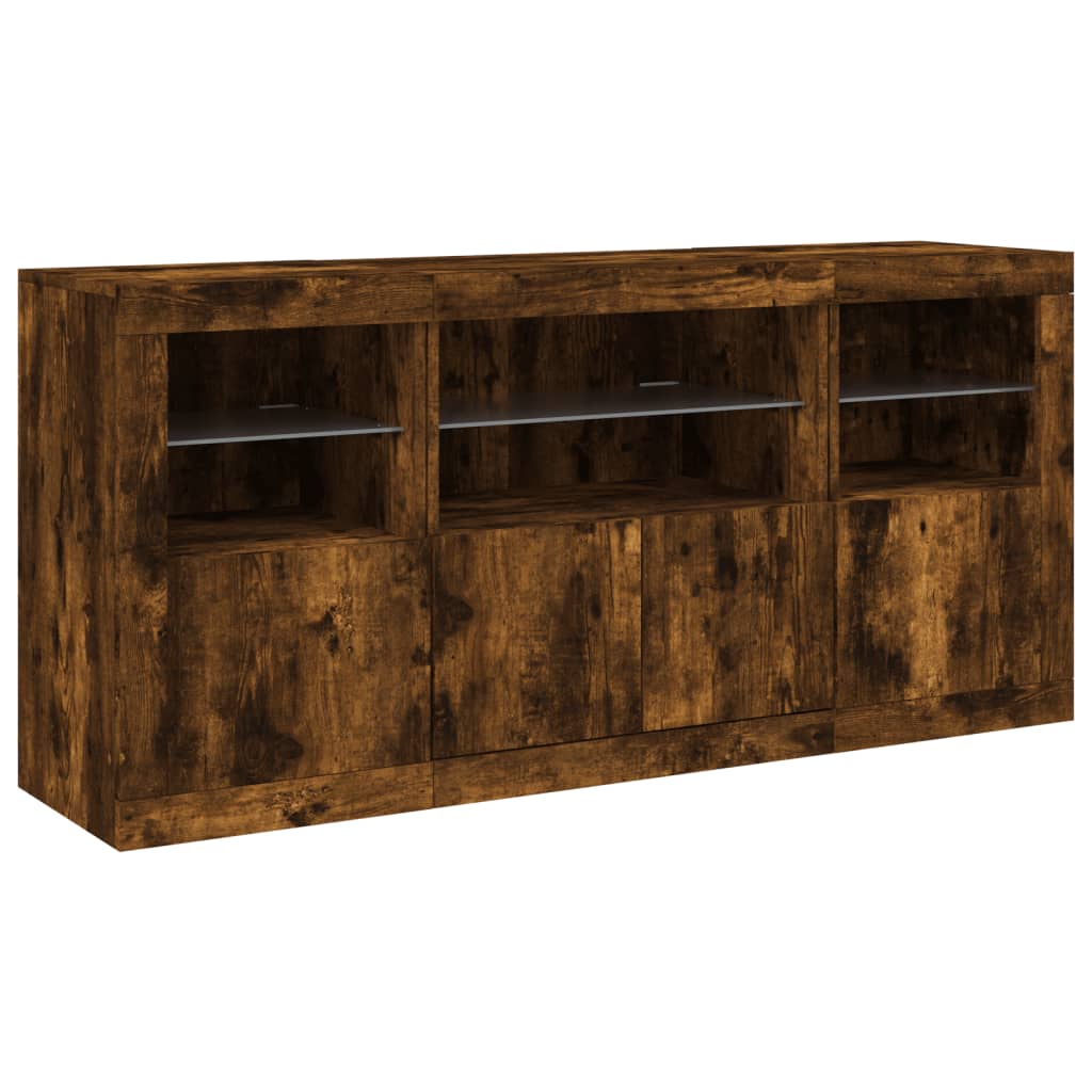 füstös tölgy színű tálalószekrény LED-ekkel 142,5 x 37 x 67 cm