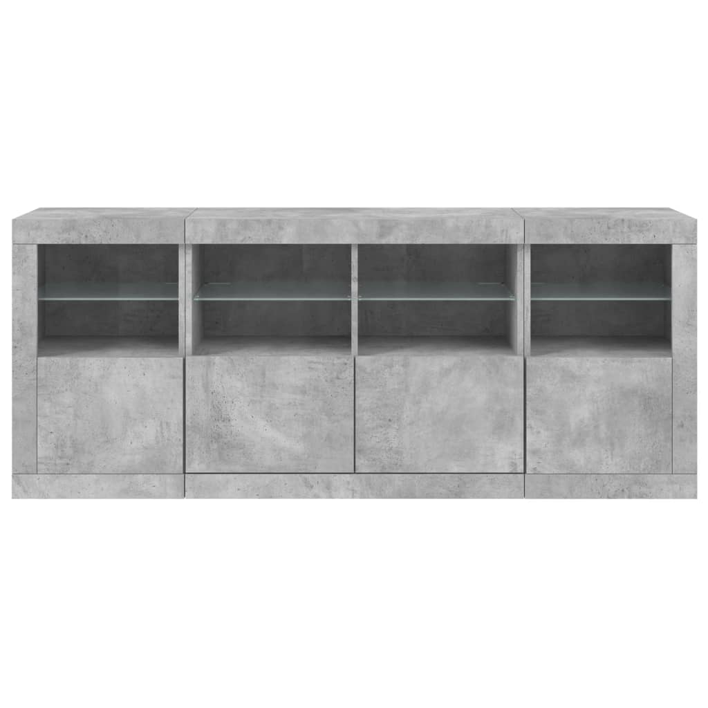betonszürke tálalószekrény LED-világítással 163 x 37 x 67 cm