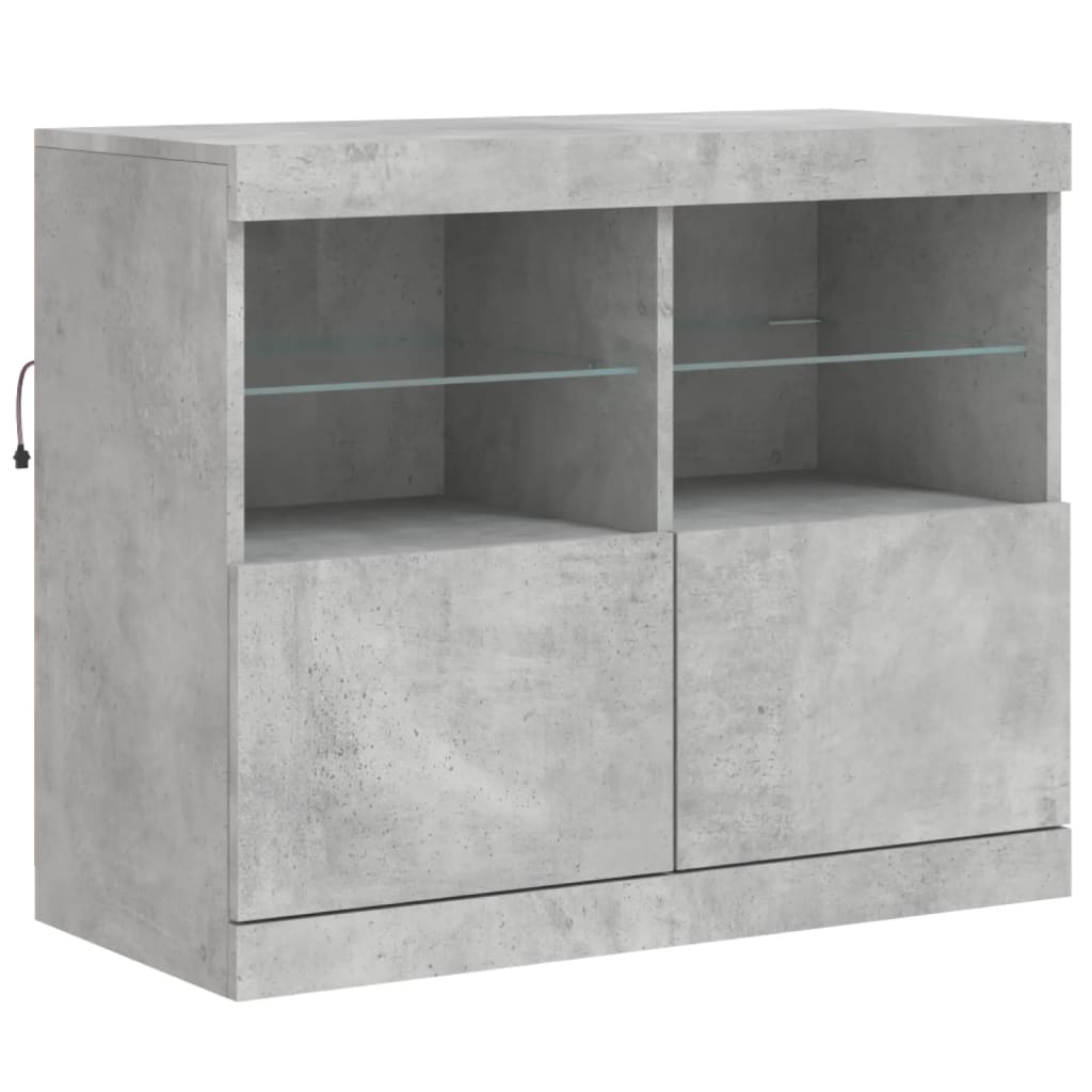 betonszürke tálalószekrény LED-világítással 163 x 37 x 67 cm