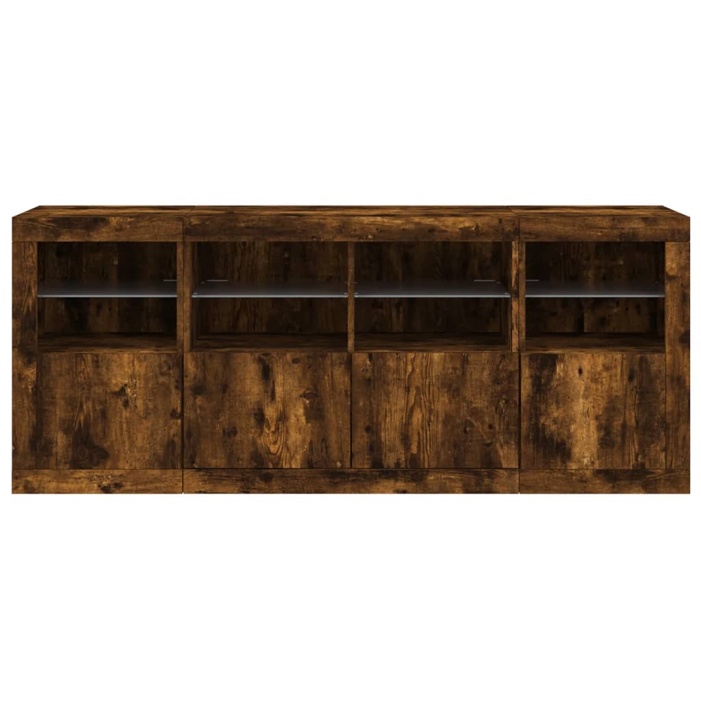 füstös tölgy színű tálalószekrény LED-ekkel 163 x 37 x 67 cm