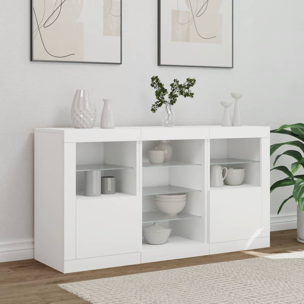 fehér tálalószekrény LED-világítással 123 x 37 x 67 cm