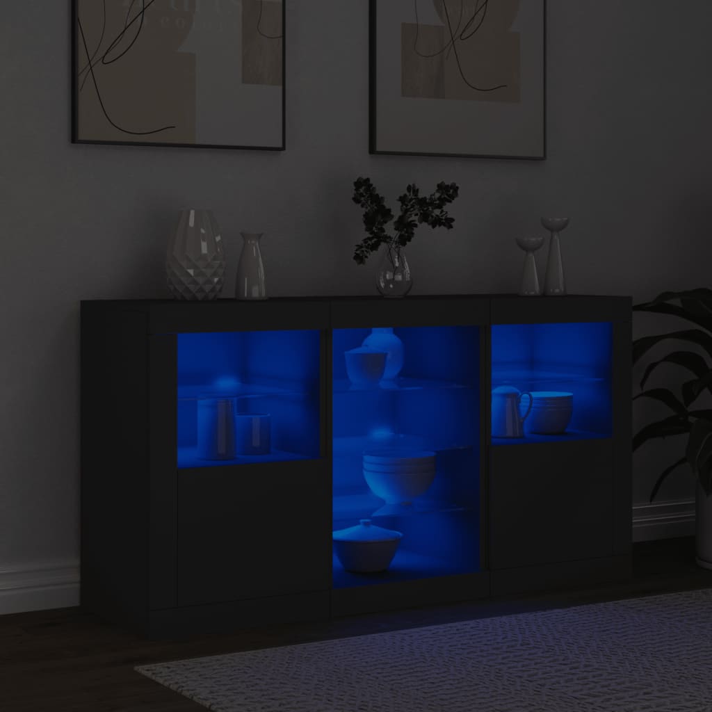 fekete tálalószekrény LED-világítással 123 x 37 x 67 cm