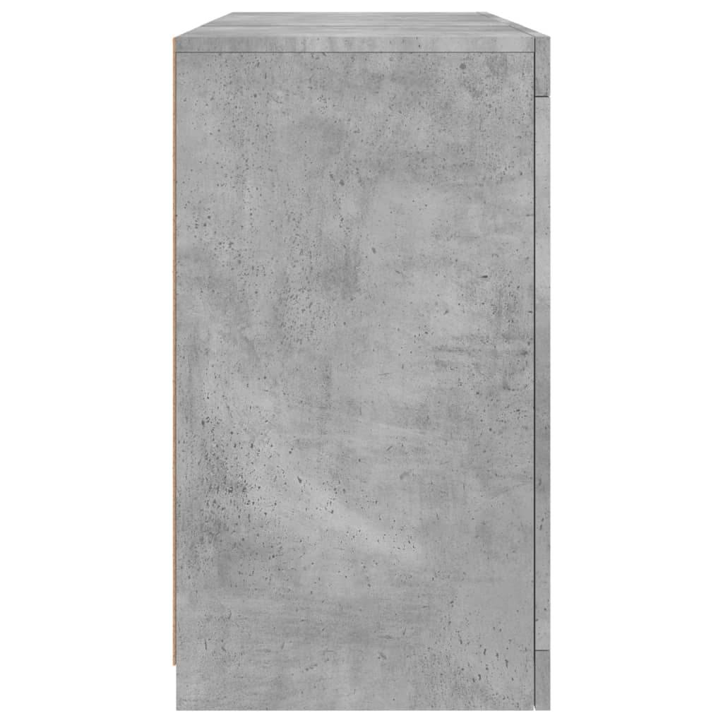 betonszürke tálalószekrény LED-világítással 123 x 37 x 67 cm