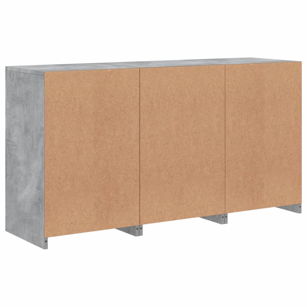 betonszürke tálalószekrény LED-világítással 123 x 37 x 67 cm