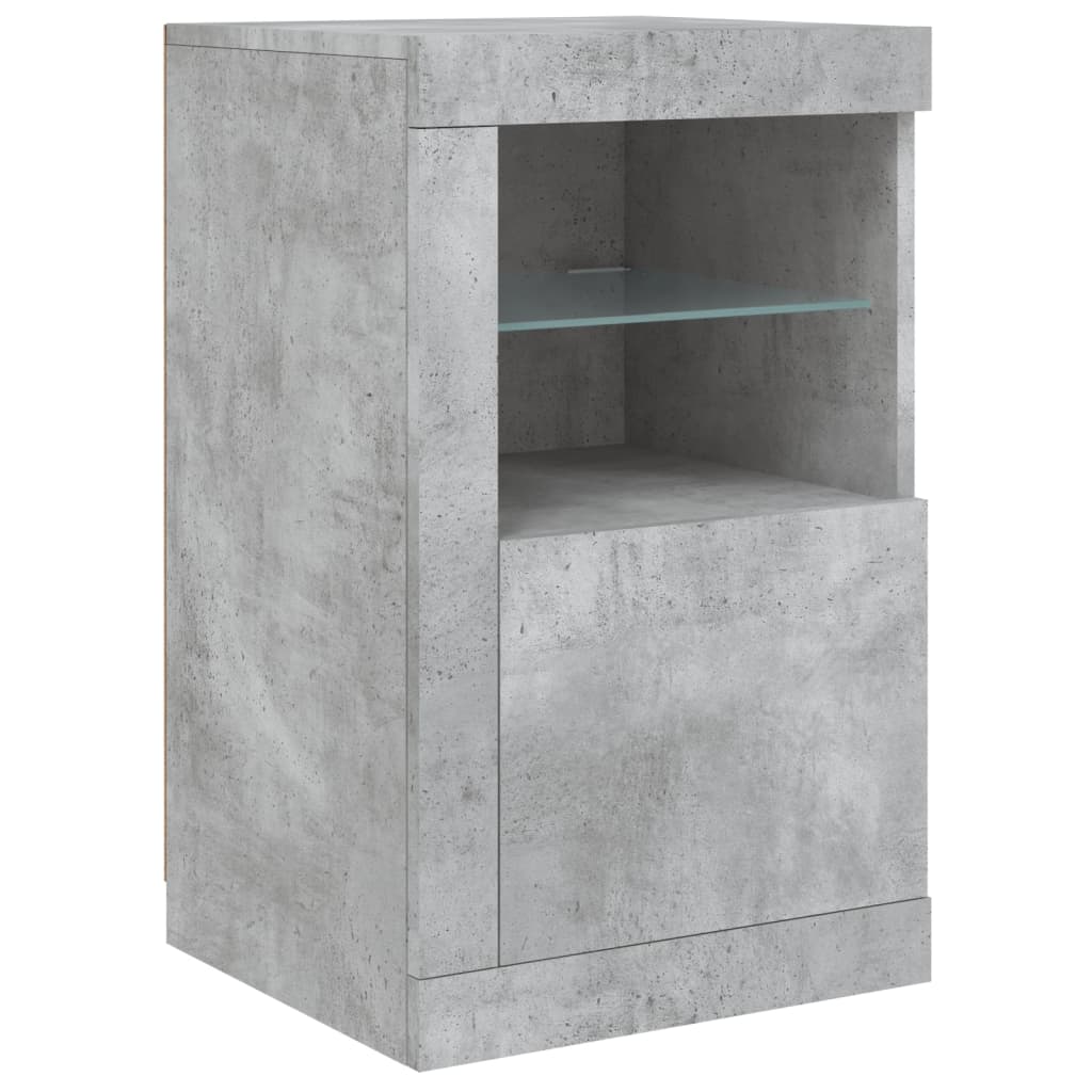 betonszürke tálalószekrény LED-világítással 123 x 37 x 67 cm