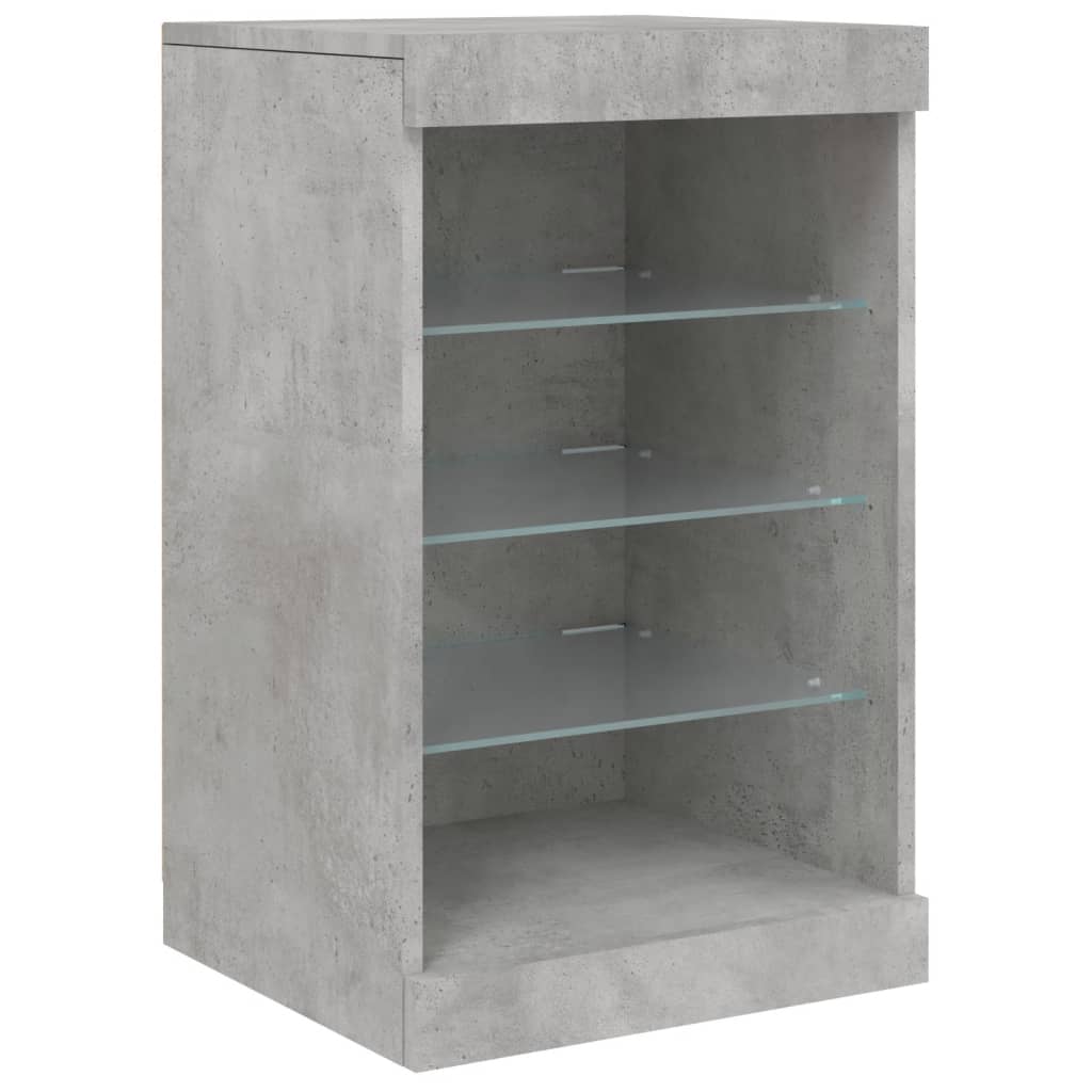 betonszürke tálalószekrény LED-világítással 123 x 37 x 67 cm