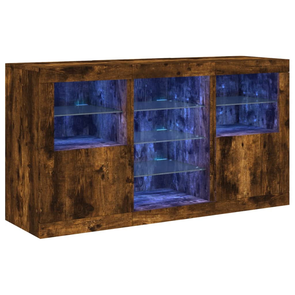 füstös tölgy színű tálalószekrény LED-ekkel 123 x 37 x 67 cm