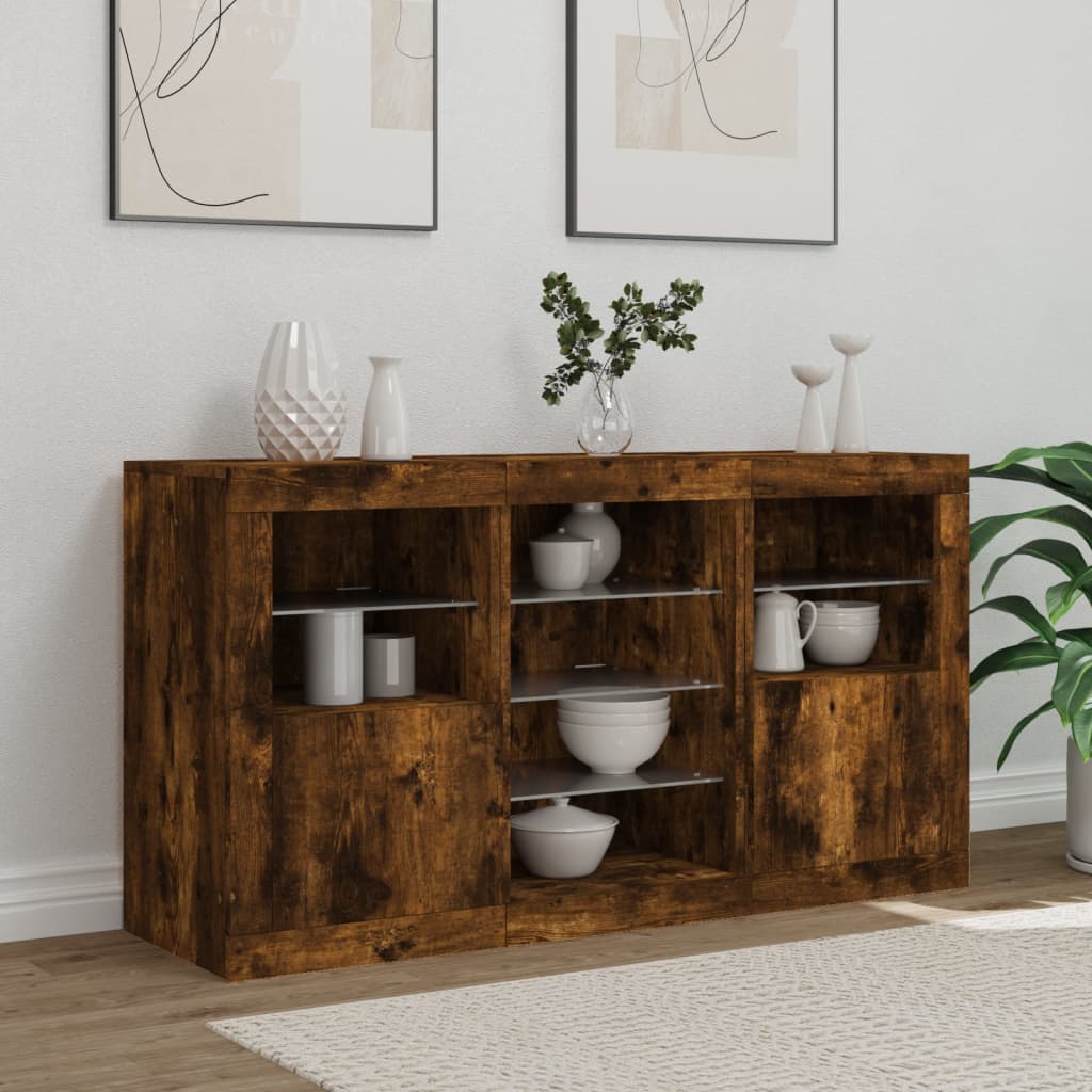füstös tölgy színű tálalószekrény LED-ekkel 123 x 37 x 67 cm