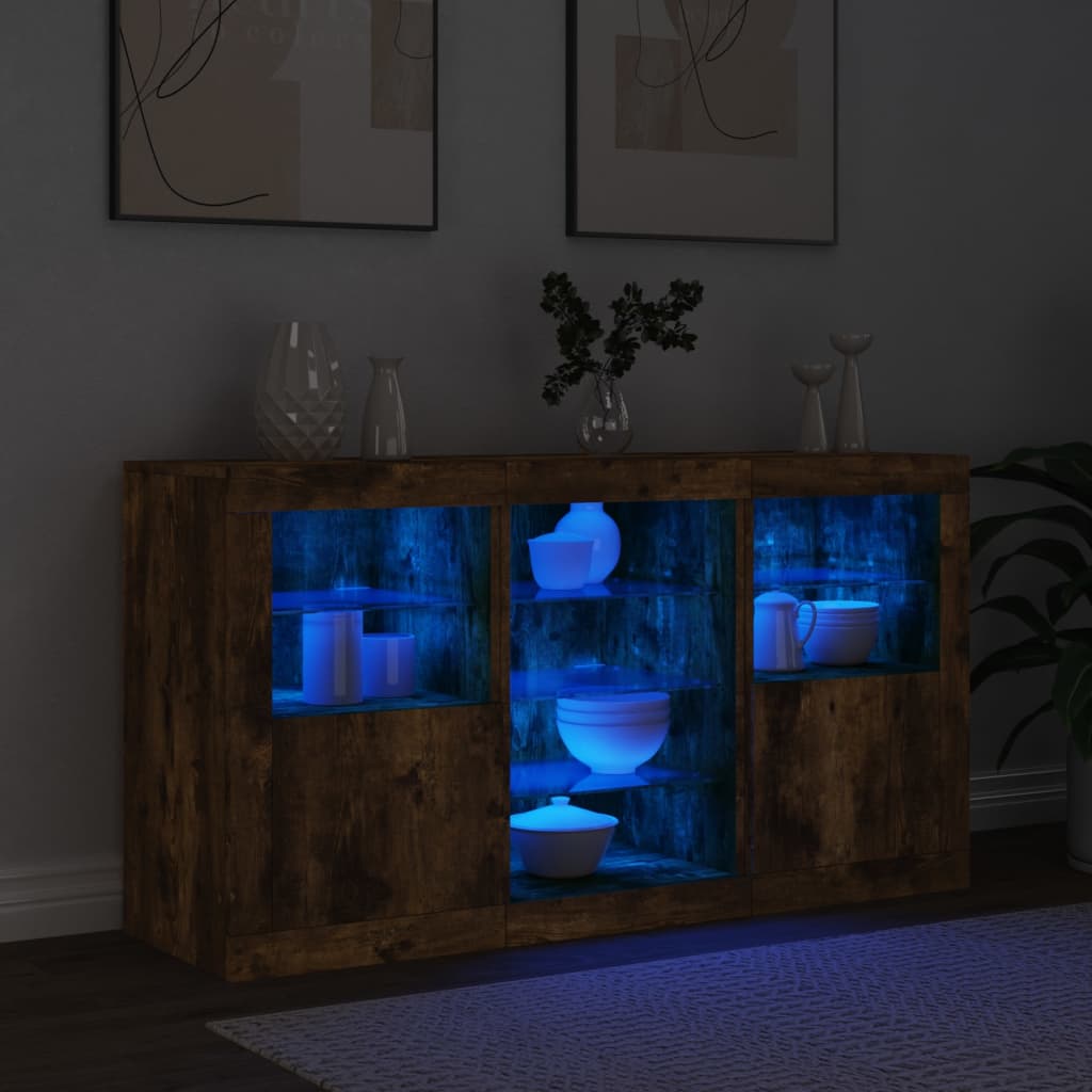füstös tölgy színű tálalószekrény LED-ekkel 123 x 37 x 67 cm