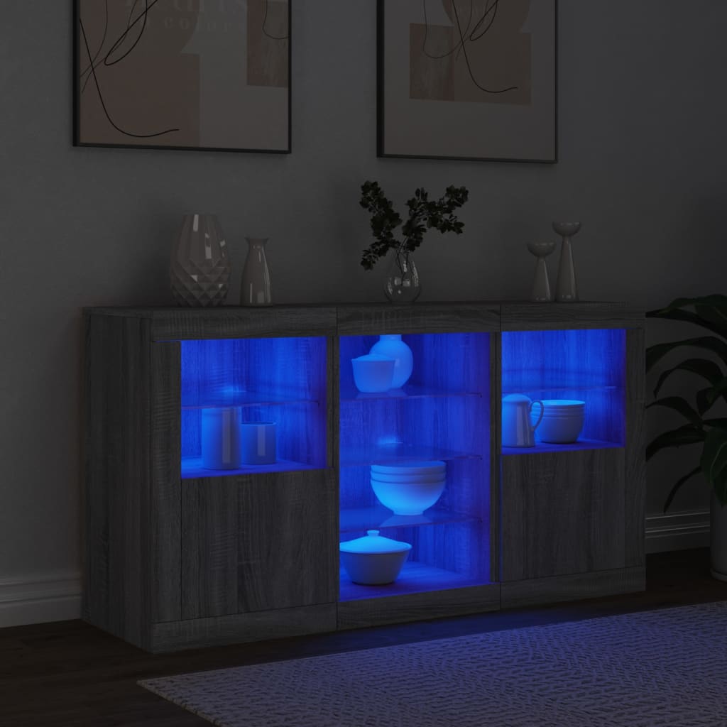 szürke sonoma tálalószekrény LED-világítással 123 x 37 x 67 cm