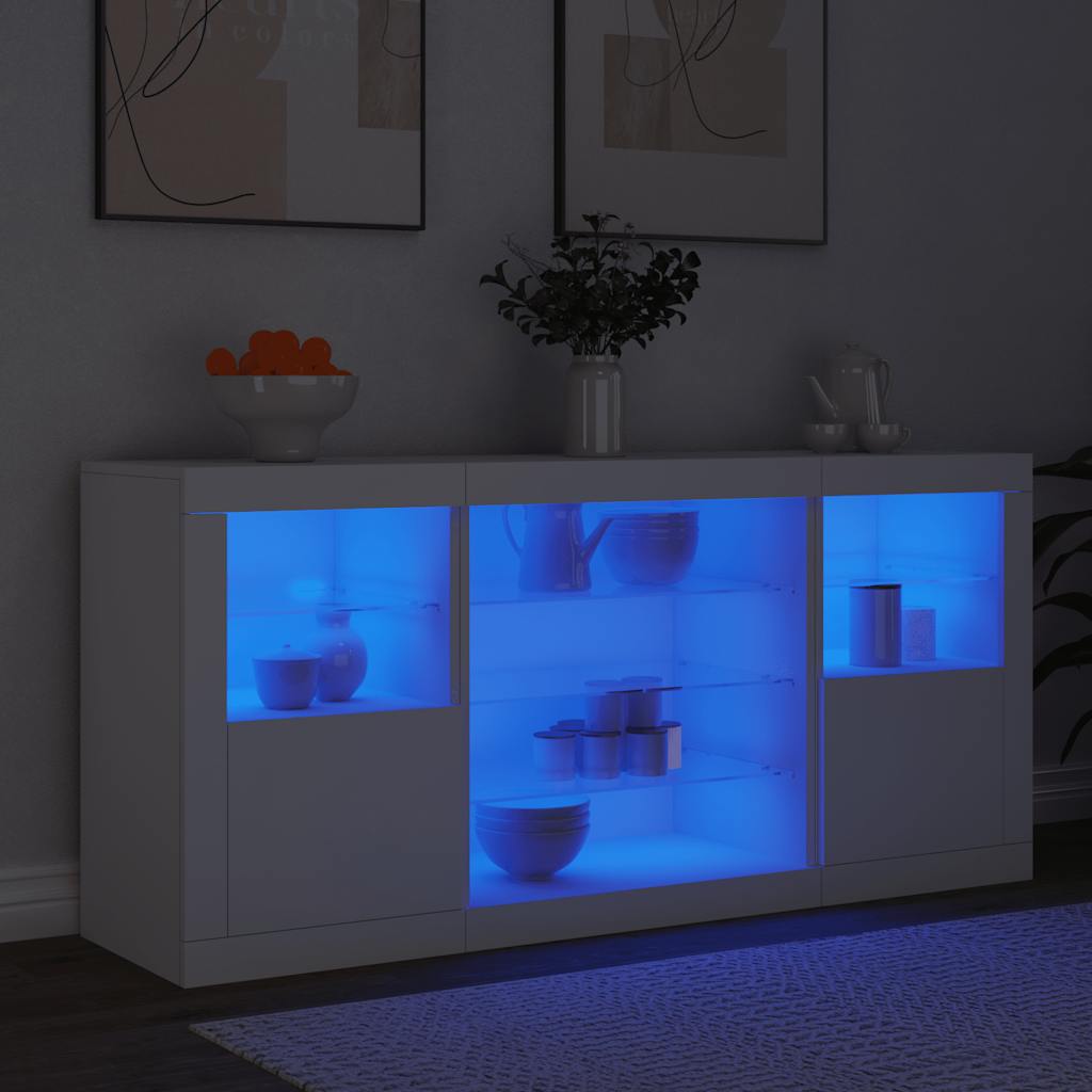 fehér tálalószekrény LED-világítással 142,5 x 37 x 67 cm