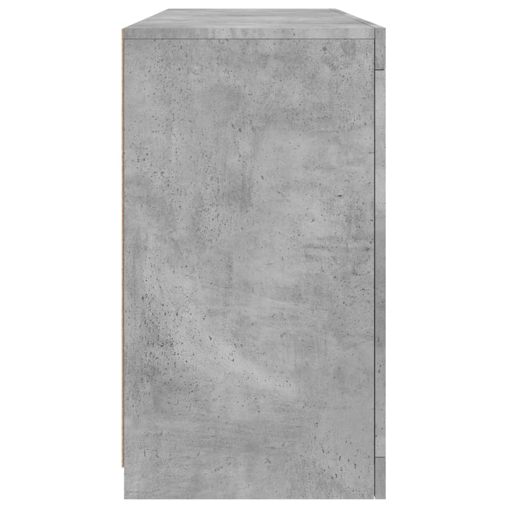 betonszürke tálalószekrény LED-világítással 142,5 x 37 x 67 cm