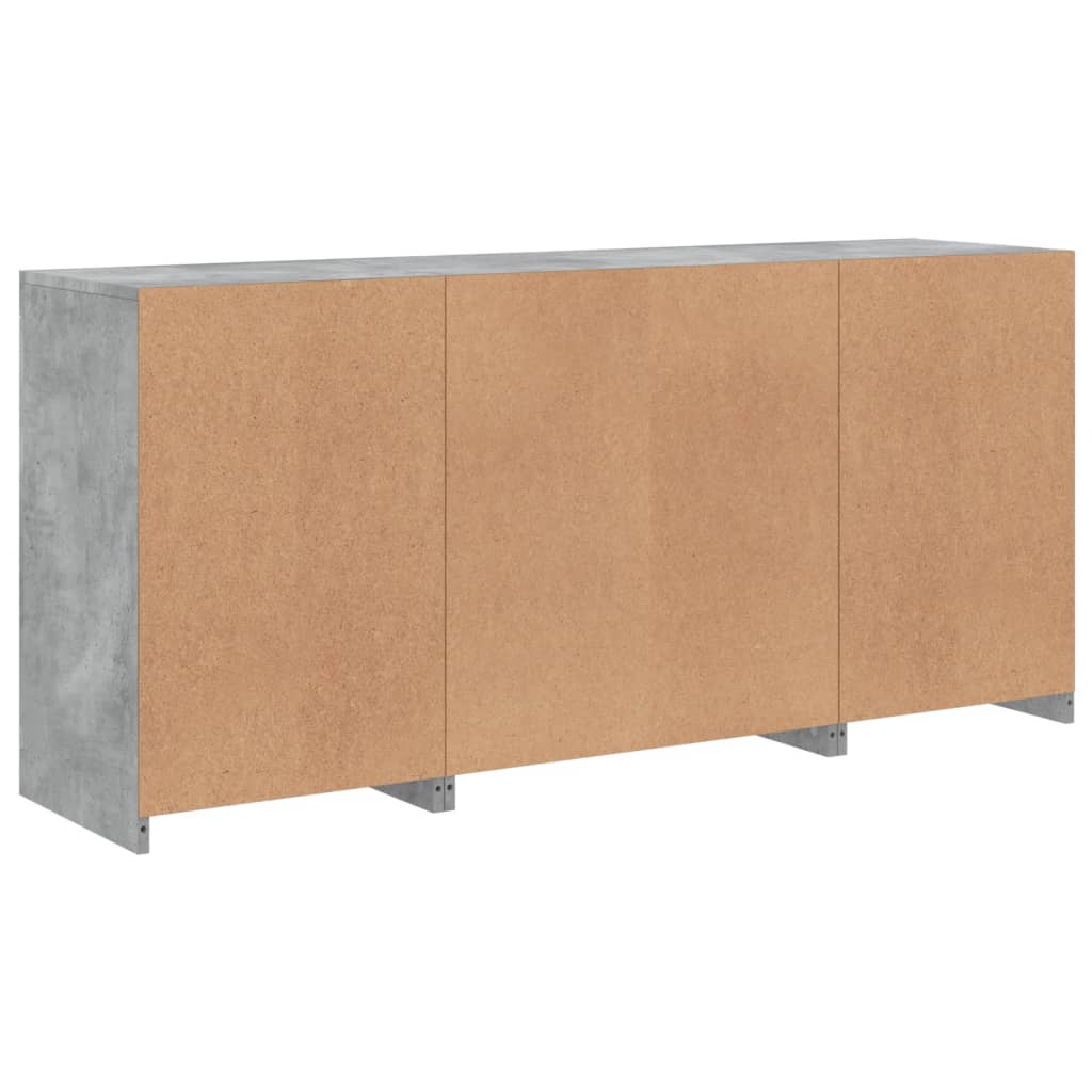 betonszürke tálalószekrény LED-világítással 142,5 x 37 x 67 cm
