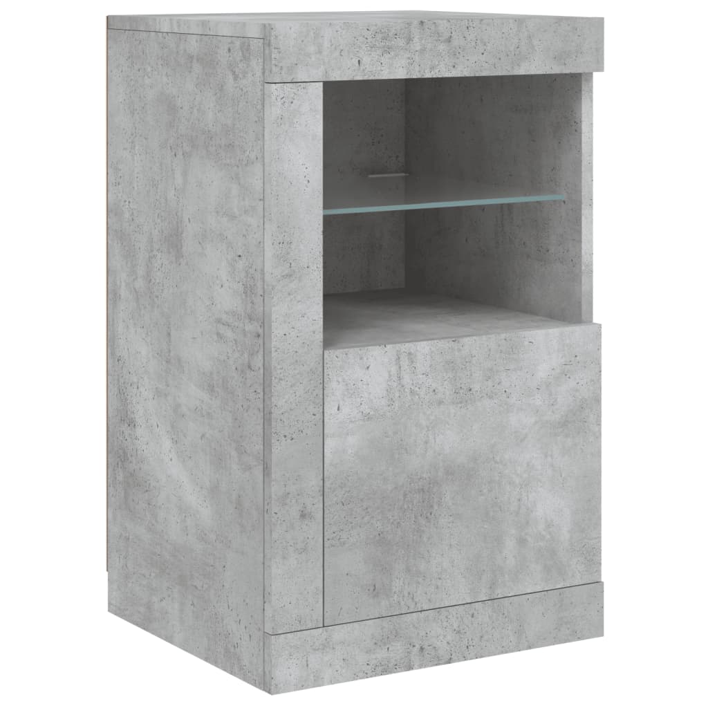 betonszürke tálalószekrény LED-világítással 142,5 x 37 x 67 cm