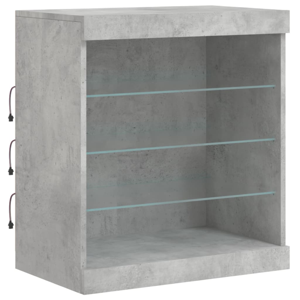 betonszürke tálalószekrény LED-világítással 142,5 x 37 x 67 cm