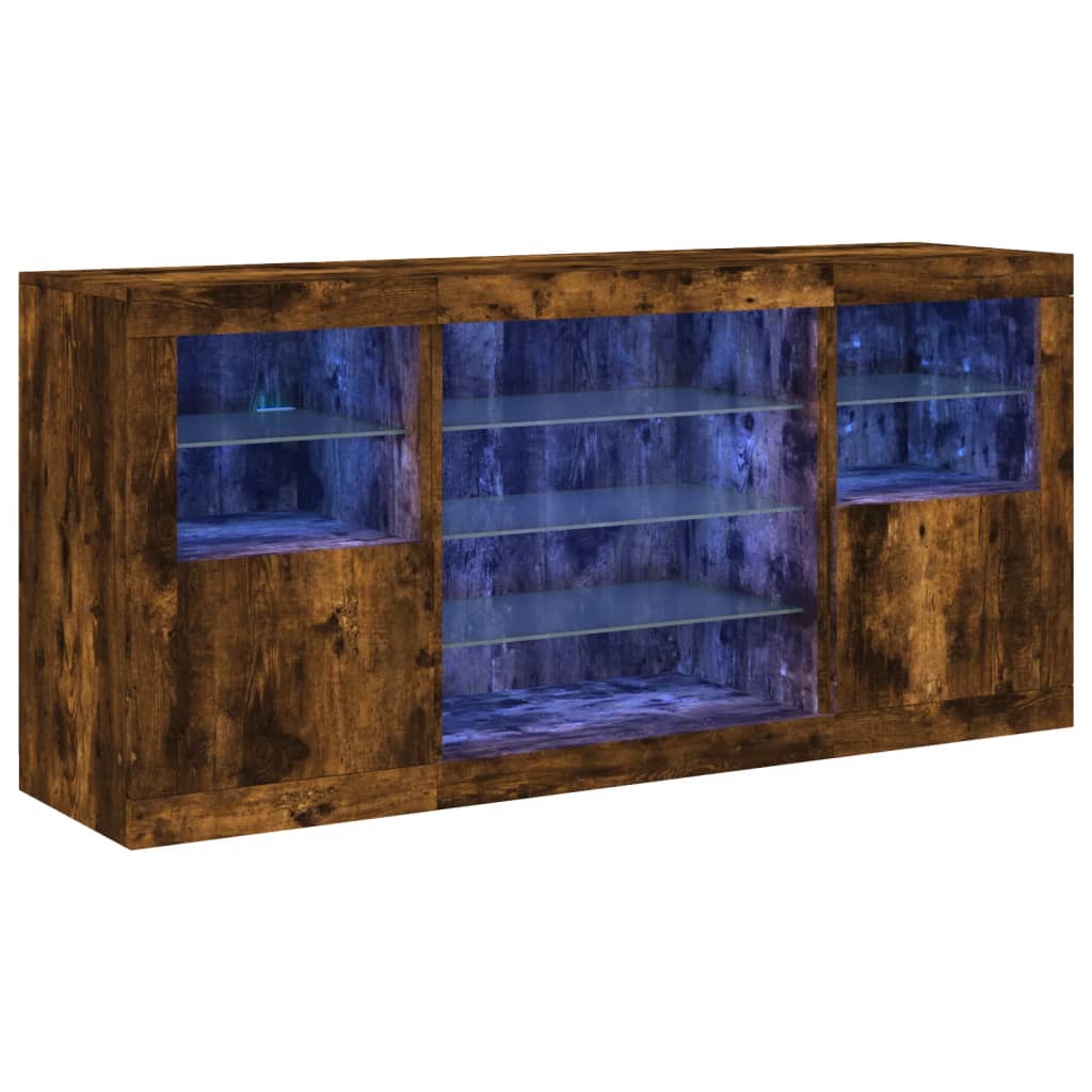 füstös tölgy színű tálalószekrény LED-ekkel 142,5 x 37 x 67 cm