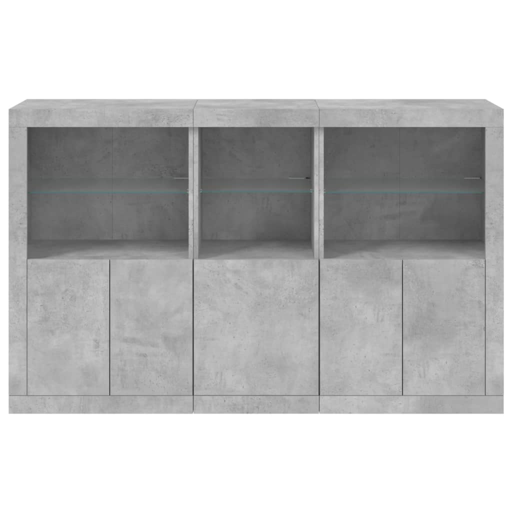 betonszürke tálalószekrény LED-világítással 162 x 37 x 100 cm