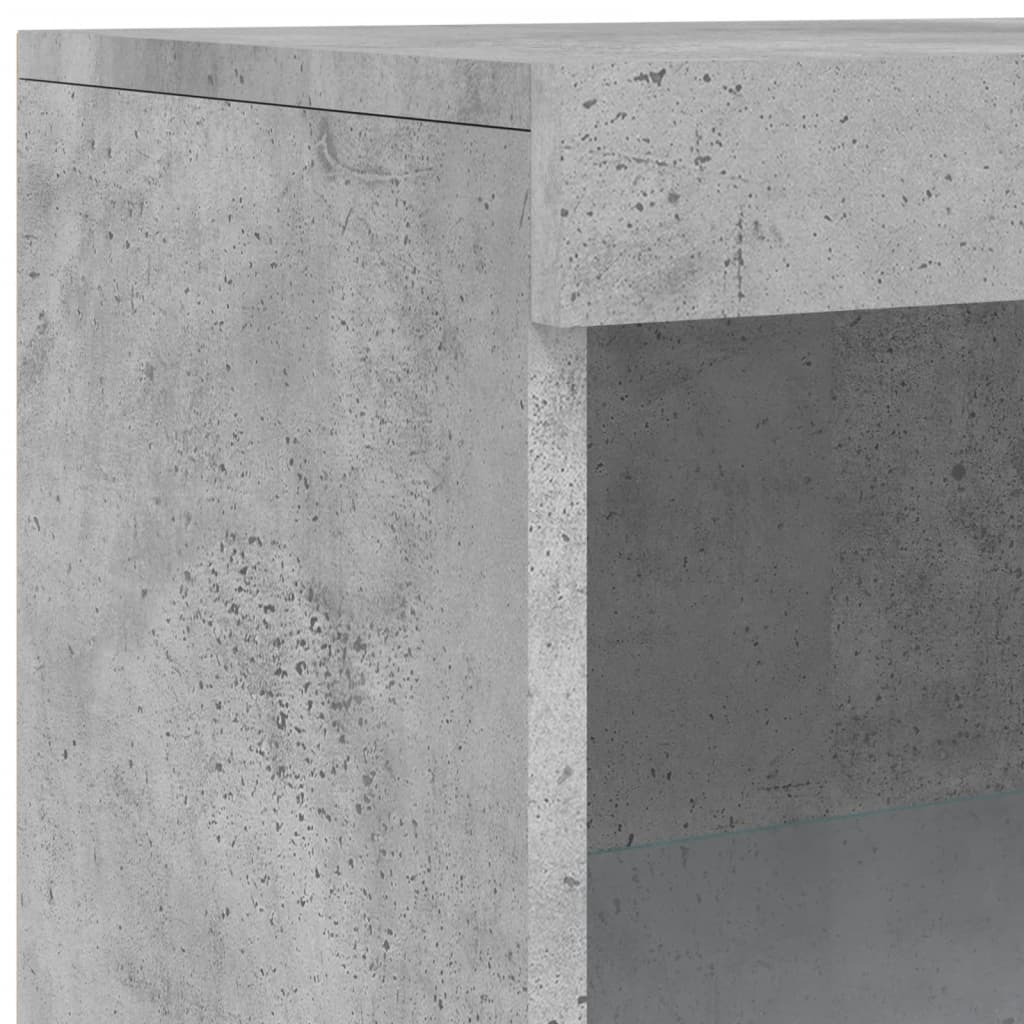 betonszürke tálalószekrény LED-világítással 181,5 x 37 x 100 cm