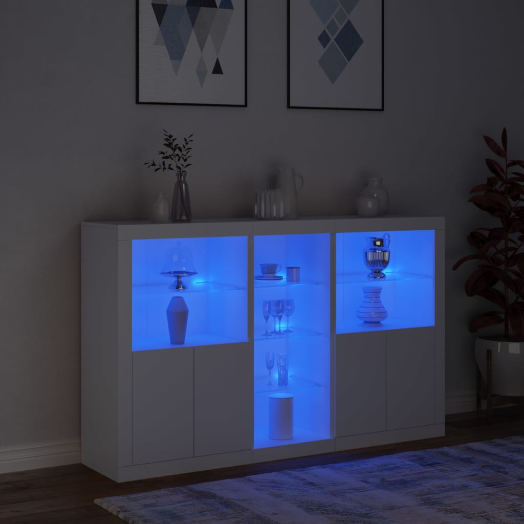 fehér tálalószekrény LED-világítással 162 x 37 x 100 cm