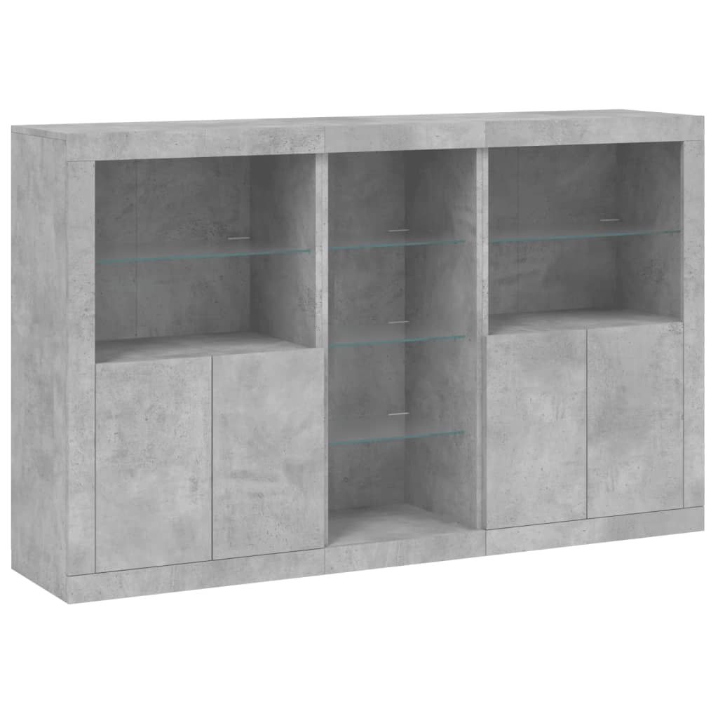 betonszürke tálalószekrény LED-világítással 162 x 37 x 100 cm