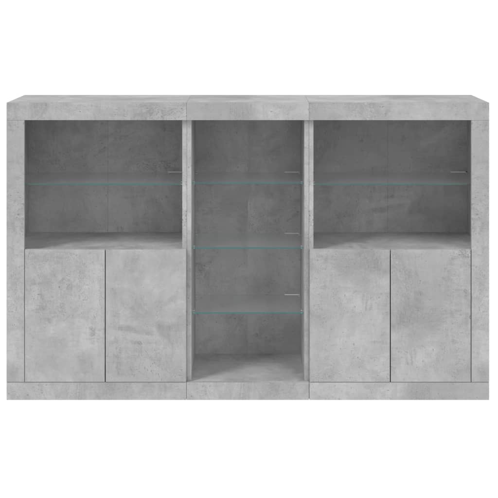 betonszürke tálalószekrény LED-világítással 162 x 37 x 100 cm