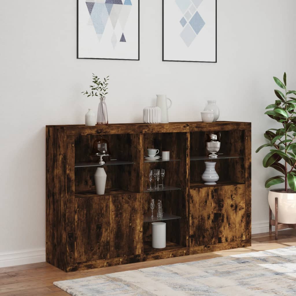 füstös tölgy színű tálalószekrény LED-ekkel 162 x 37 x 100 cm