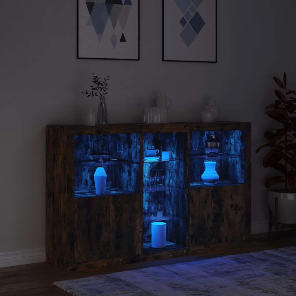 füstös tölgy színű tálalószekrény LED-ekkel 162 x 37 x 100 cm