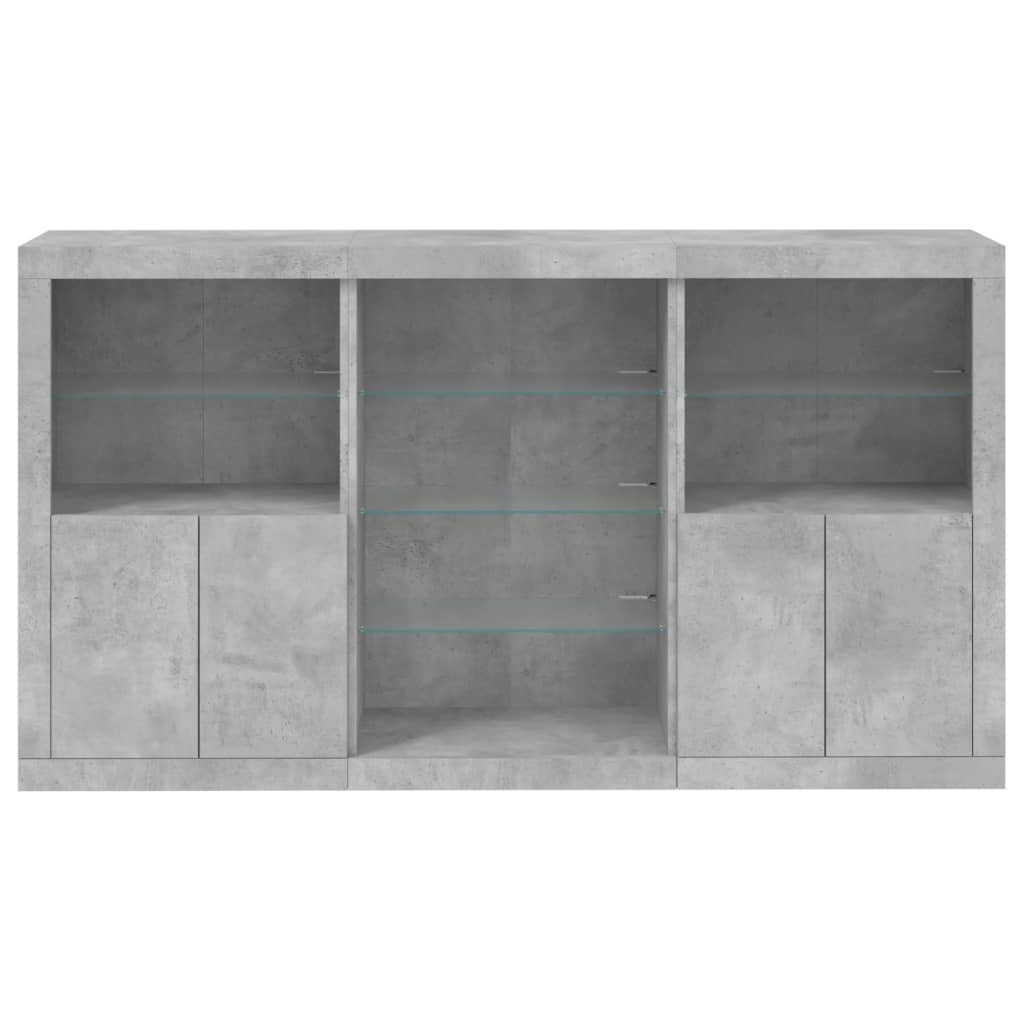 betonszürke tálalószekrény LED-világítással 181,5 x 37 x 100 cm