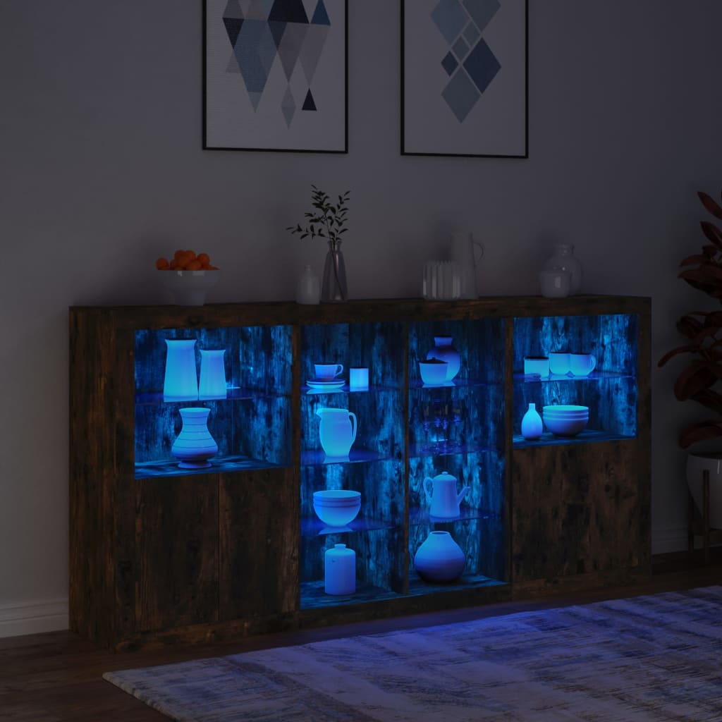 füstös tölgy színű tálalószekrény LED-ekkel 202 x 37 x 100 cm