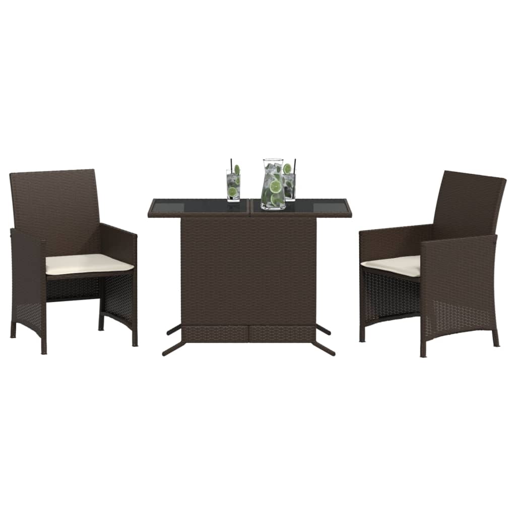 3 részes barna polyrattan bisztrógarnitúra párnákkal