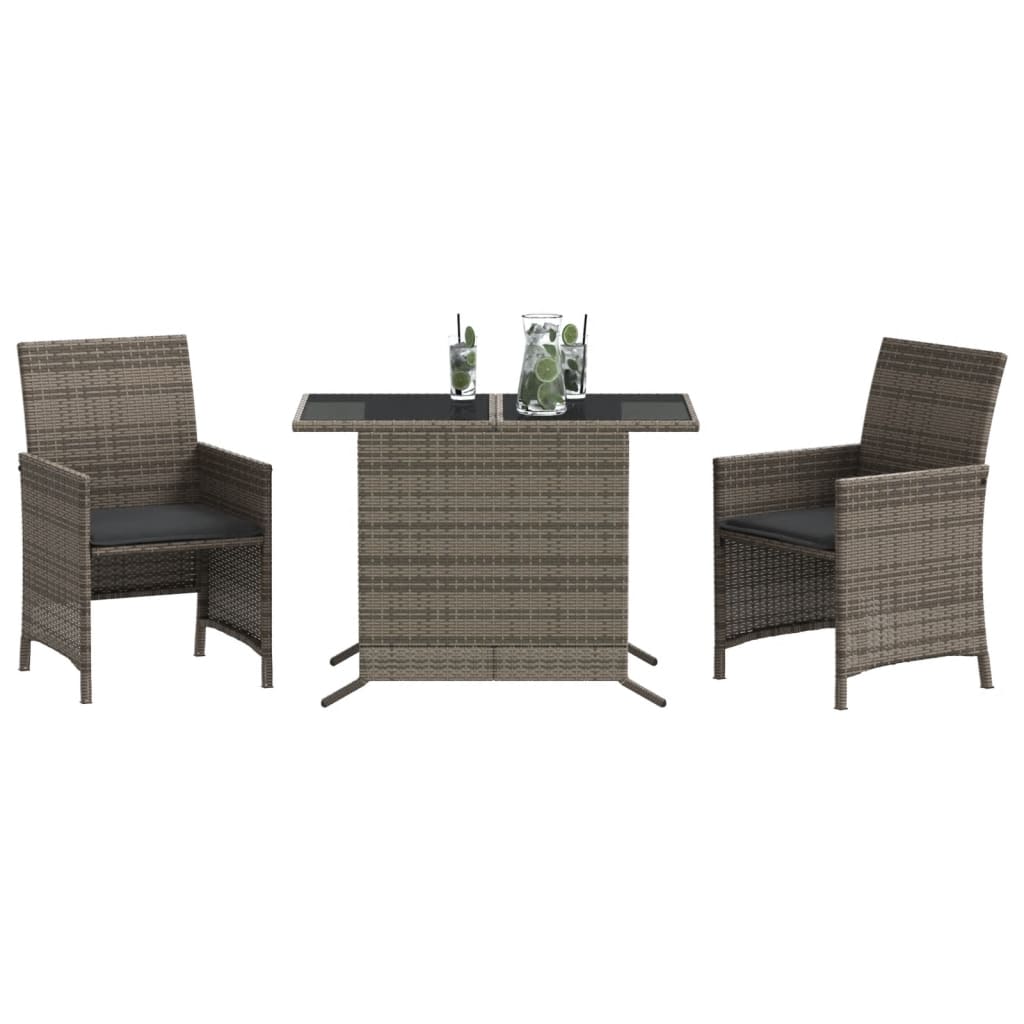 3 részes szürke polyrattan bisztrógarnitúra párnákkal