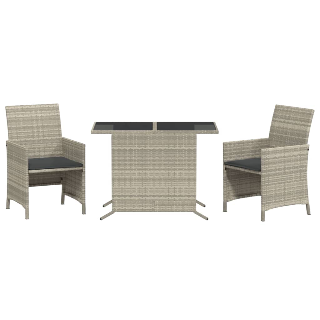 3 részes világosszürke polyrattan bisztrógarnitúra párnákkal