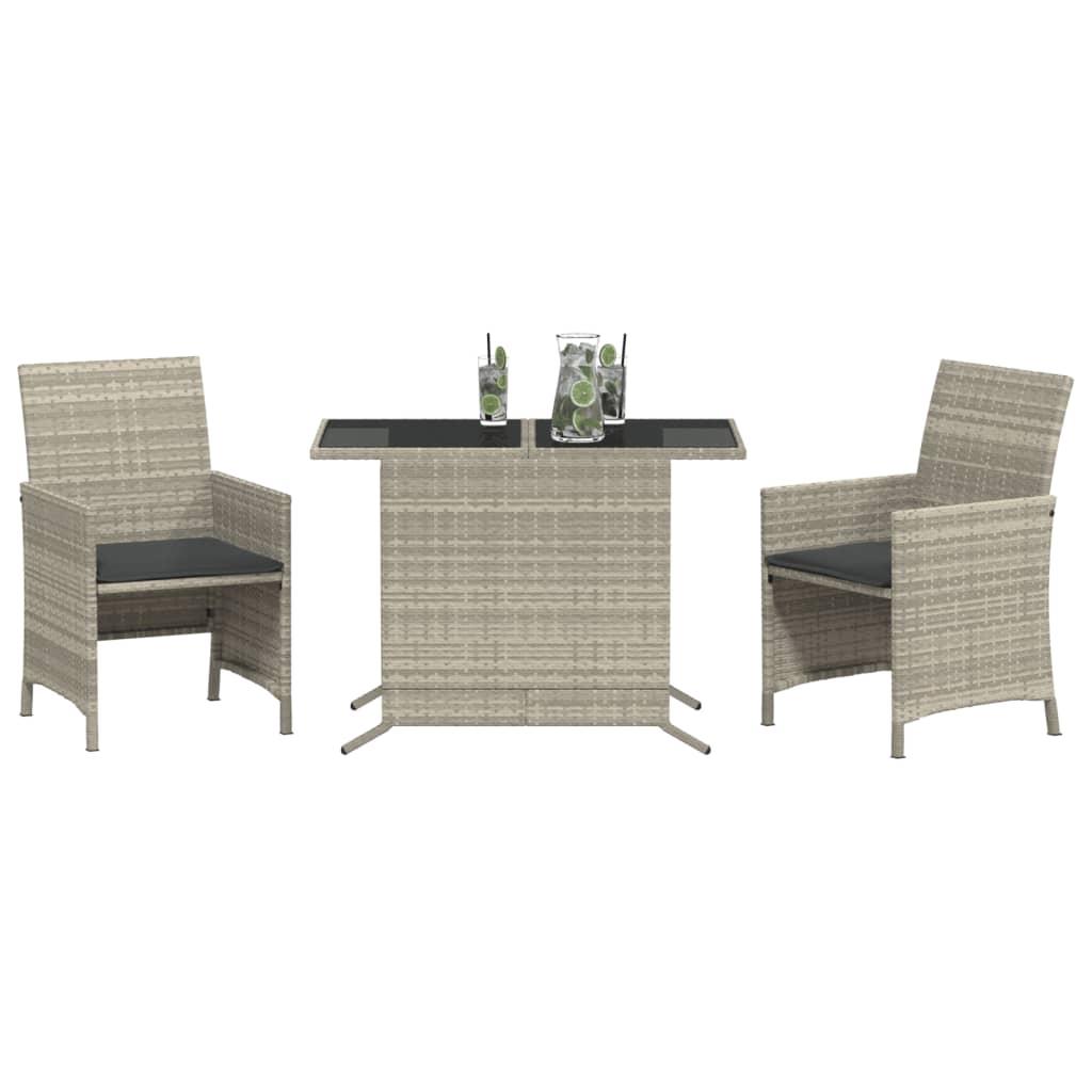 3 részes világosszürke polyrattan bisztrógarnitúra párnákkal
