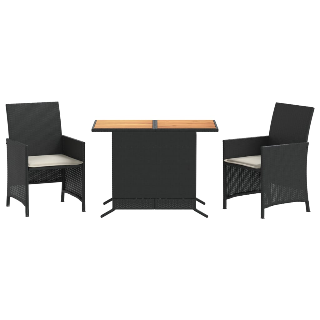 3 részes fekete polyrattan bisztrógarnitúra párnával