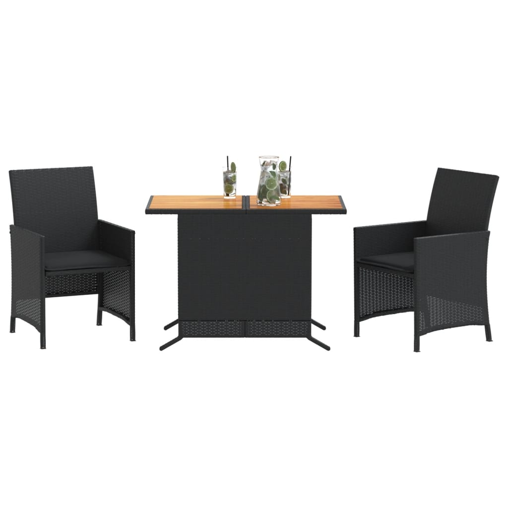 3 részes fekete polyrattan bisztrógarnitúra párnával