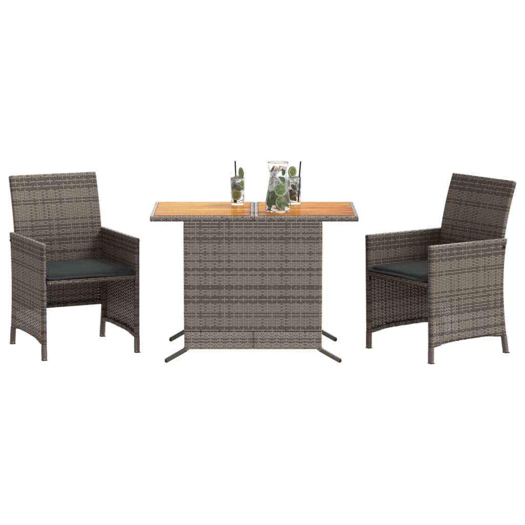 3 részes szürke polyrattan bisztrógarnitúra párnákkal
