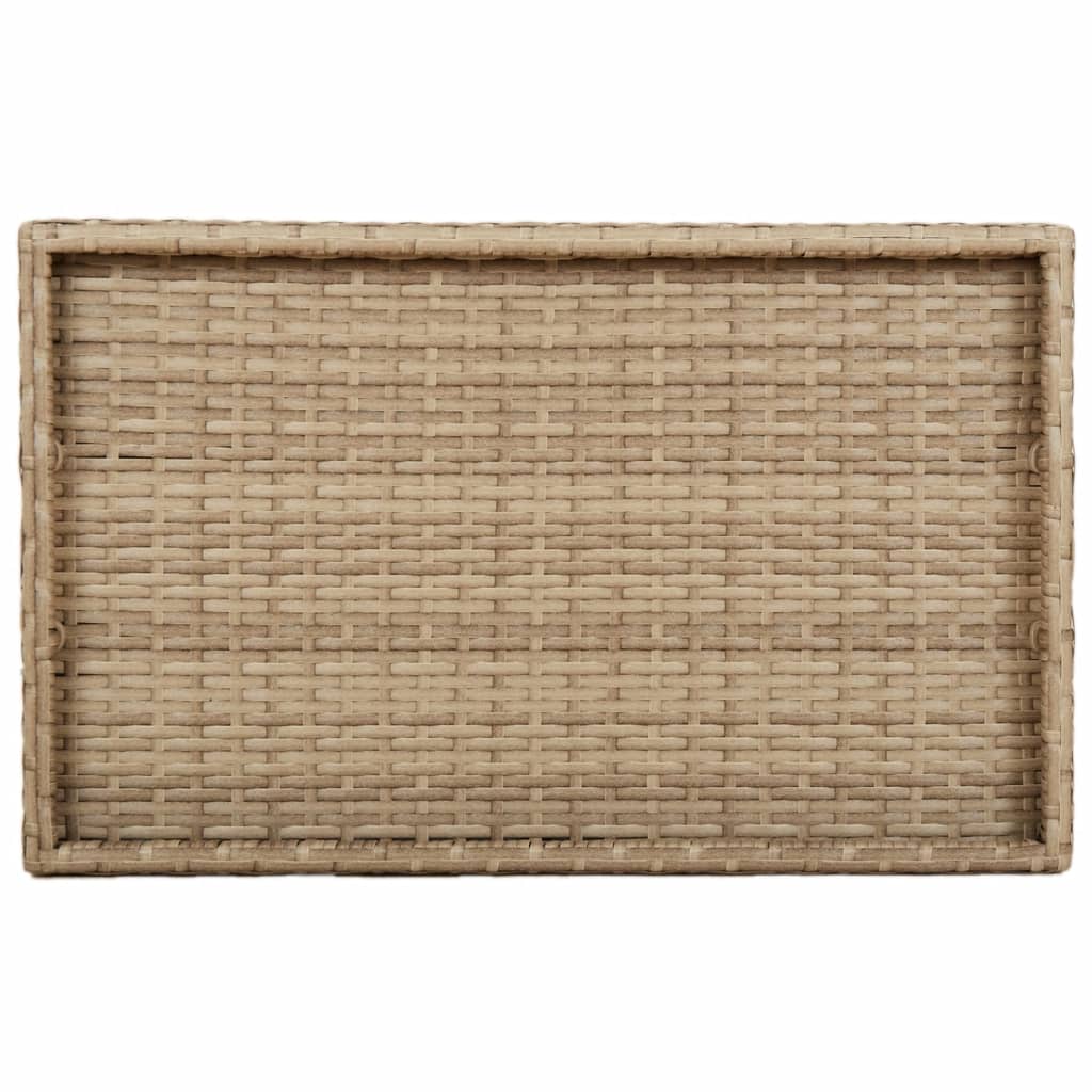 bézs összecsukható polyrattan tálcaasztal 65 x 40 x 75 cm