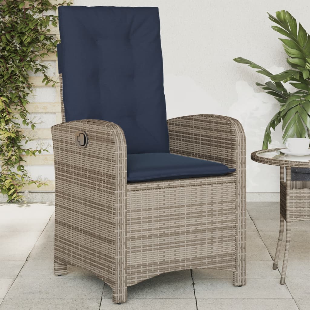 2 db szürke polyrattan dönthető kerti szék párnákkal