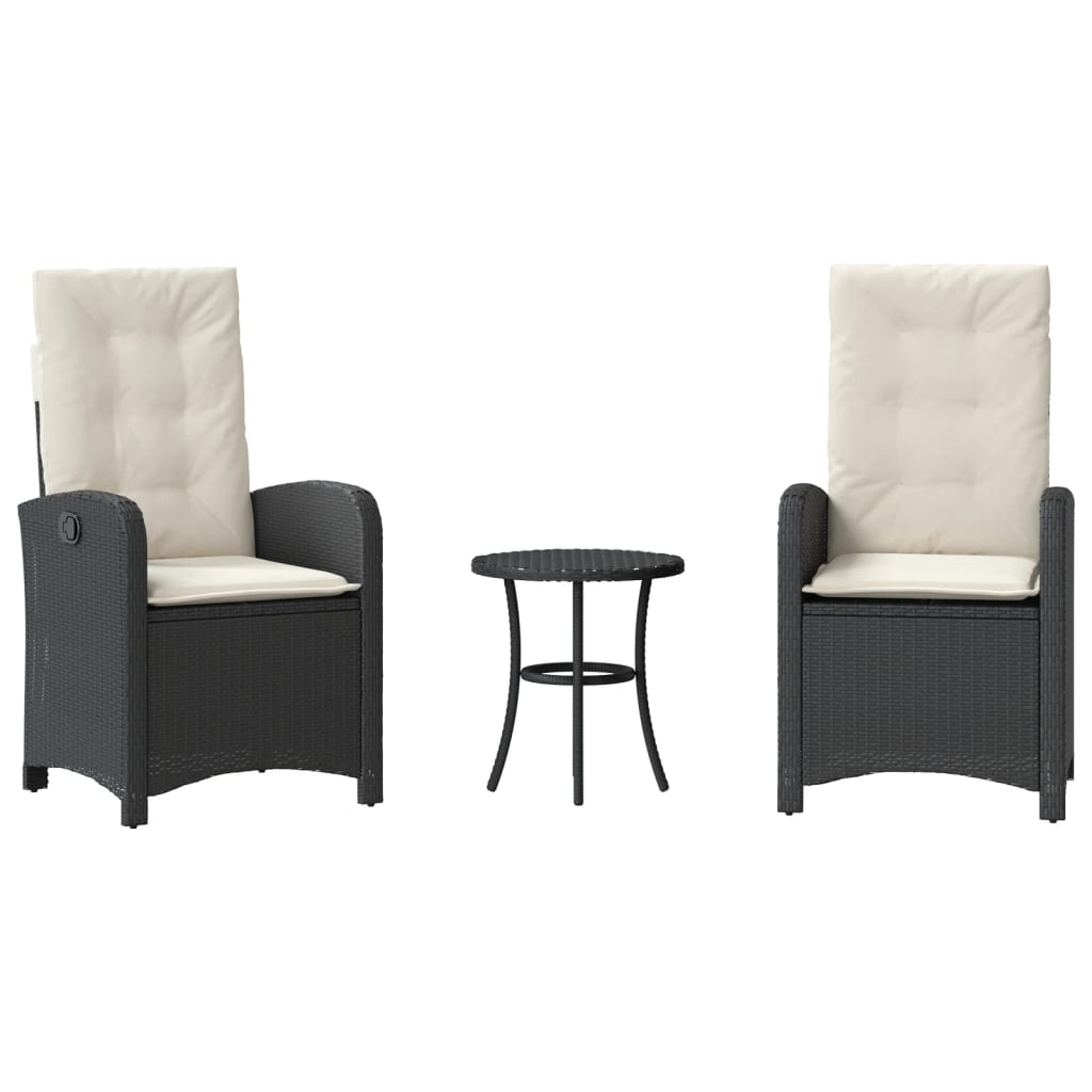3 részes fekete polyrattan bisztrógarnitúra párnával
