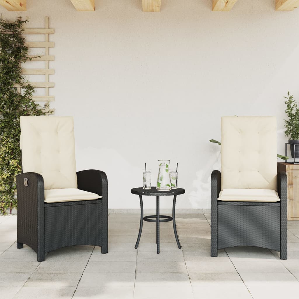 3 részes fekete polyrattan bisztrógarnitúra párnával
