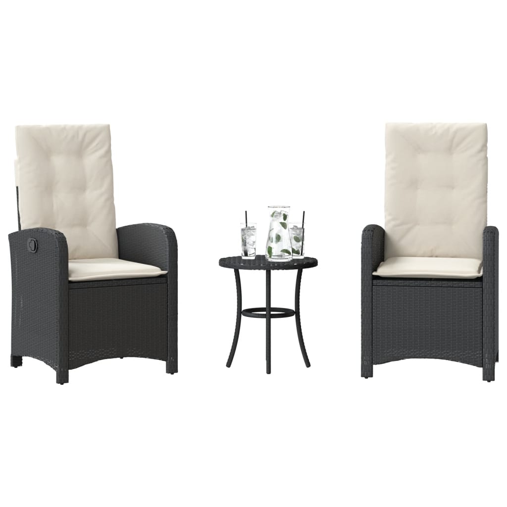 3 részes fekete polyrattan bisztrógarnitúra párnával